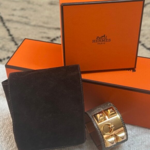 AUTHENTIC HERMES Collier De Chien Lizard / Rose Gold Cuff - Picture 9 of 11